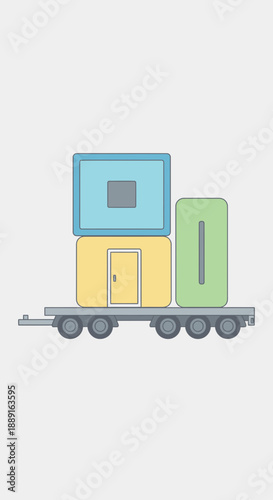 Abstract Modular Structures Transported on Flatbed Trailer Minimalist Design