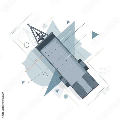 Aerial View Of A Modern Industrial Trailer With Geometric Accents