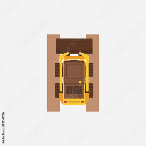 Aerial View Of Compact Yellow Skid Steer Loader Operating In Construction Site