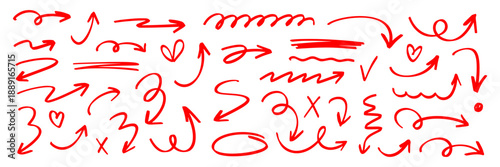 Hand drawn marker accents on paper with bright highlight details, playful arrow shapes and underline line elements, marker style highlight graphic with hand touch.