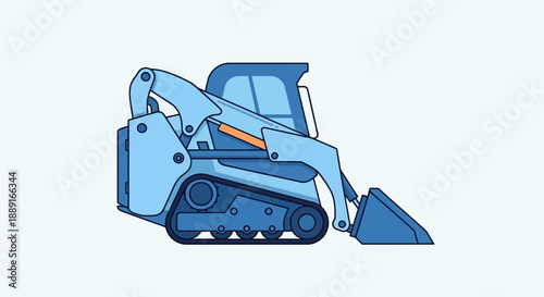 Artistic Render Of A Blue Skid Steer Loader With A Bucket