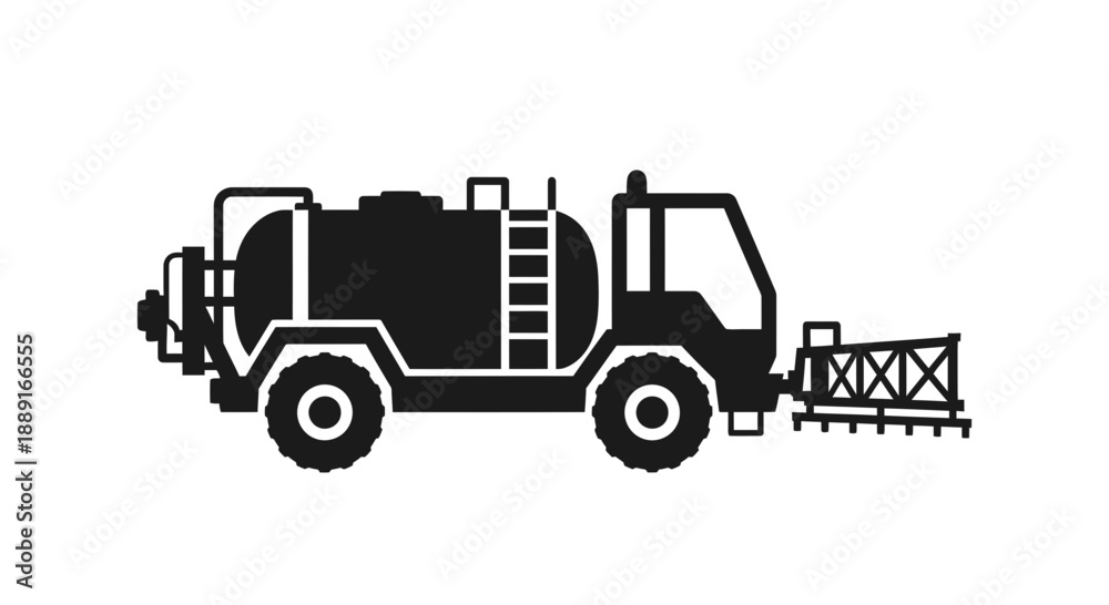 Fototapeta premium Agricultural Sprayer Vehicle Icon Black Silhouette