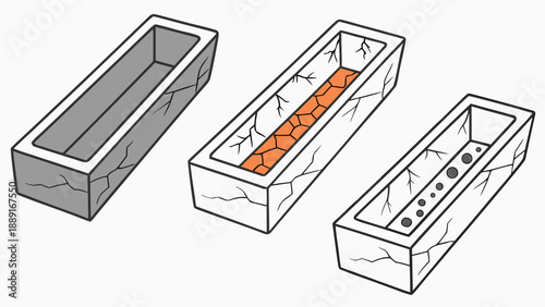 Isometric illustrations of concrete blocks showcasing internal structures a striking silhouette high quality professional detailed modern