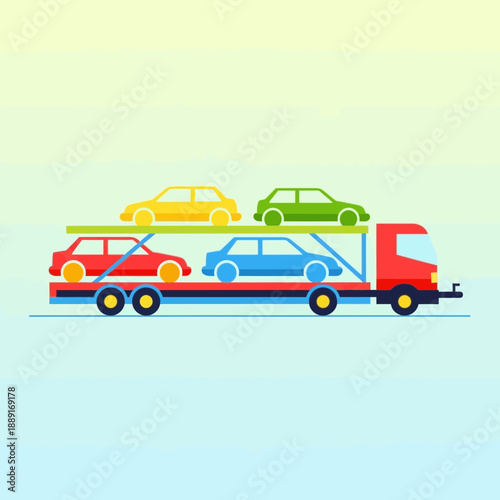 Automotive Transport Carrier Hauling Multiple Vehicles For Delivery Service