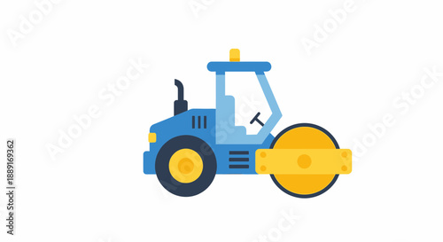 Blue And Yellow Steamroller Machine Icon For Construction Industry Projects