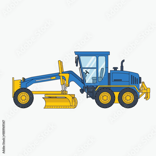 Blue And Yellow Grader Machine For Road Construction And Maintenance