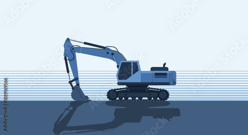 Blue Excavator Machine Illustration On White Background