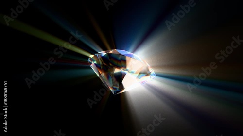 Looped dynamic animation of a diamond shape made of liquid glass material. Animation with rays of light refraction with the effect of gradient color transition. Animation of a glass shape with the eff