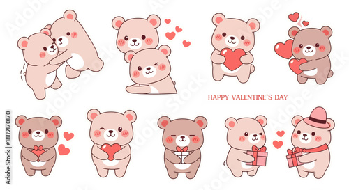 Cute Bear Characters Celebrating Valentines Day
