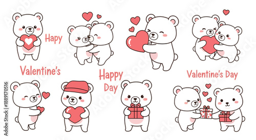Cute Bear Characters Celebrating Valentine's Day