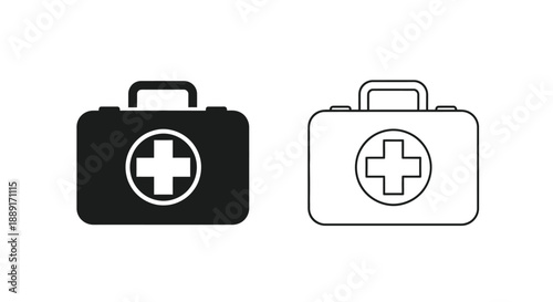 Two first aid kit icons one black one white with a medical cross