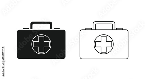 Two first aid kit icons one black one white with a medical cross symbol