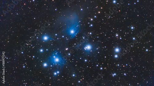 Pleiades star cluster M 45 in the winter sky