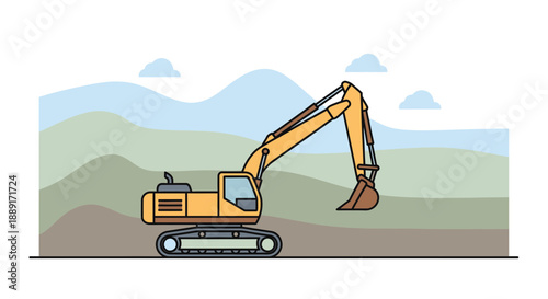 Bold Yellow Excavator Machine Digging Earth