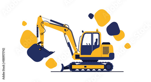 Bold Yellow Excavator Machine Design With Abstract Shapes For Construction