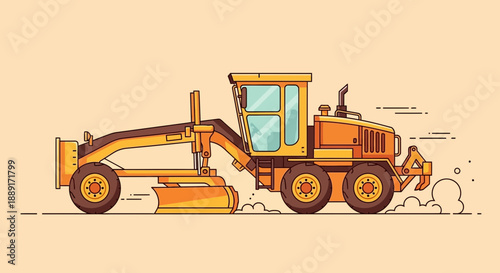 Bright Yellow Motor Grader Operating On A Smooth Surface