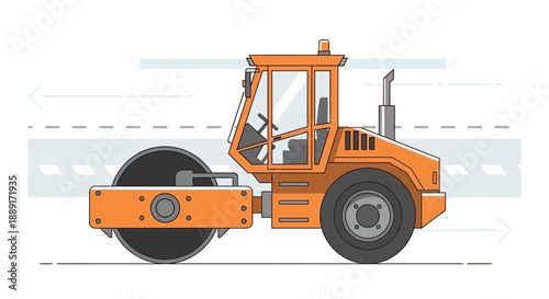 Bright Orange Road Roller Machine Illustrating Construction Industry Vitality