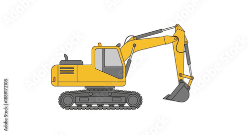 Bright Yellow Excavator Machine On Tracks Ready For Heavy Duty Work