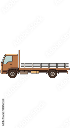 Brown Flatbed Truck Ready For Cargo Transportation And Delivery Services