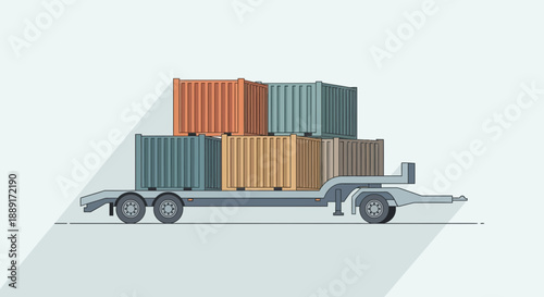 Cargo Container Transport Loaded On A Trailer Illustration