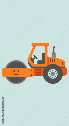 Cheerful Orange Steamroller Illustration For Construction Projects And Children's Books