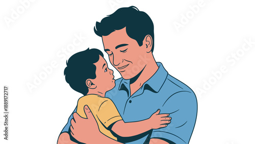 A loving father hugging his little son in a warm embrace