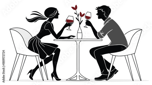 A romantic dinner date with a couple toasting depicted in a striking silhouette high quality professional