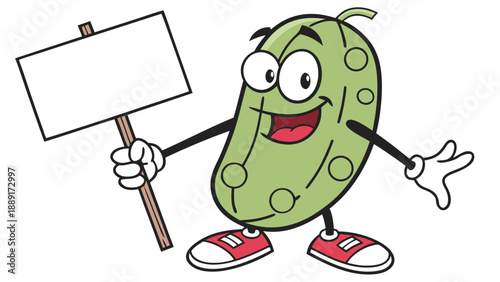 Cartoon pickle character cheerfully holding a blank sign a playful illustration silhouette high quality professional detailed