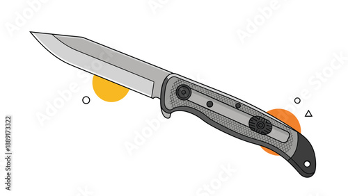 Functional folding pocket knife illustration with a textured grey handle and sharp blade for camping or survival.