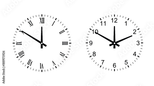 Two analog clocks showing different times on white background
