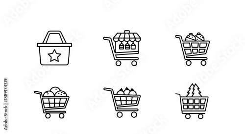 Festive Holiday Shopping Carts and Grocery Baskets for Christmas Sales and Seasonal Purchases