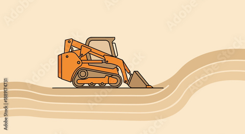 Compact Construction Vehicle Clearing Graded Earth Terrain