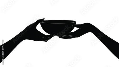 Hands passing bowl silhouette, Ramadan iftar sharing and family togetherness vector illustration
