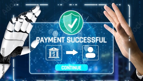 Canvas-taulu AI confirms secure payment transaction, verifying user identity, processing order, and authorizing completed digital payment within trusted financial systems