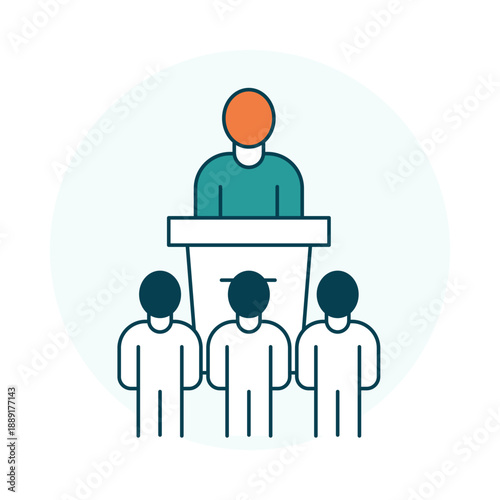 Lecturer at Podium with Audience Line Icon