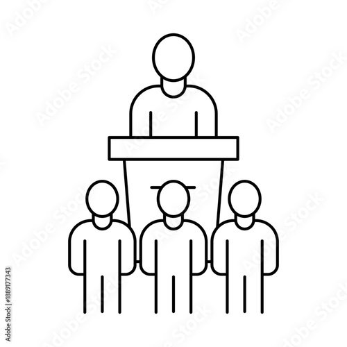 Lecturer at Podium with Audience Line Icon