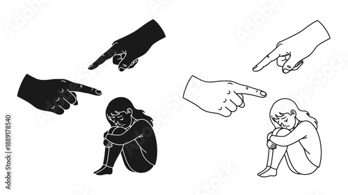 Hands pointing and figures of people experiencing emotional distress