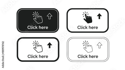 Four button variations displaying a hand clicking with text