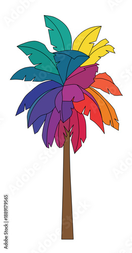 Vibrant Multicolor Abstract Palm Tree Illustration with Black Outlines