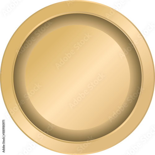 3D Gold Circular Frame Template with Metallic Gradient, Blank Button and Medallion Base for UI Design, Awards, and Branding