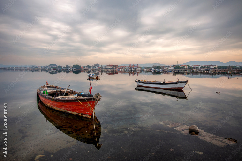 Fototapeta premium The boats on the Ayvalik Town Harbour in Turkey