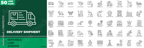 Delivery Shipment Line Editable Icons set