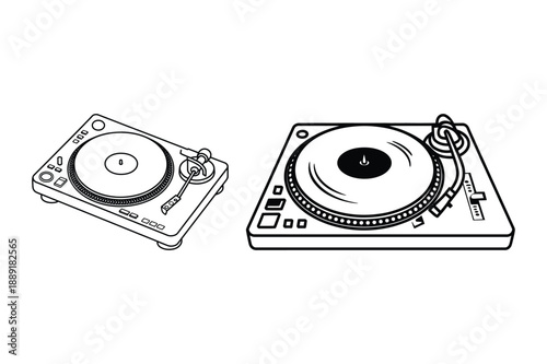 Vintage DJ Turntables and Record Player Line Art