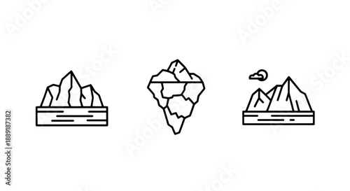 Melting Icebergs Icon Set: Varied Shapes and Forms for Climate Change and Global Warming Themes