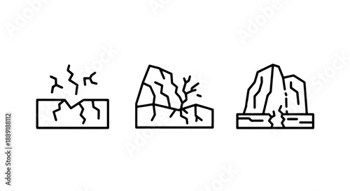 Earthquake and Ground Damage Icons: Cracks and Destructive Forces