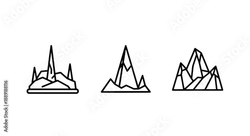 Jagged Mountain Range Icons: Sharp Peaks and Rocky Terrain