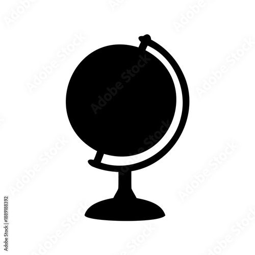 Black and white globe illustration depicting geographic learning and cartography