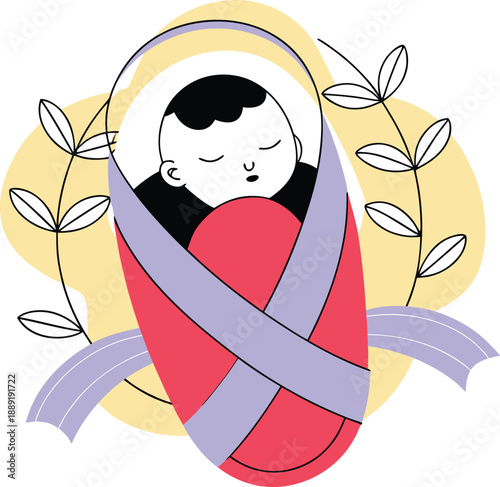 Sleeping swaddled newborn baby vector illustration for nursery and parenting design