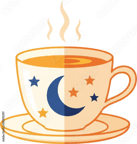 Day and night tea cup with stars and moon saucer