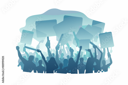 A crowd of people raising signs in a demonstration or protest event